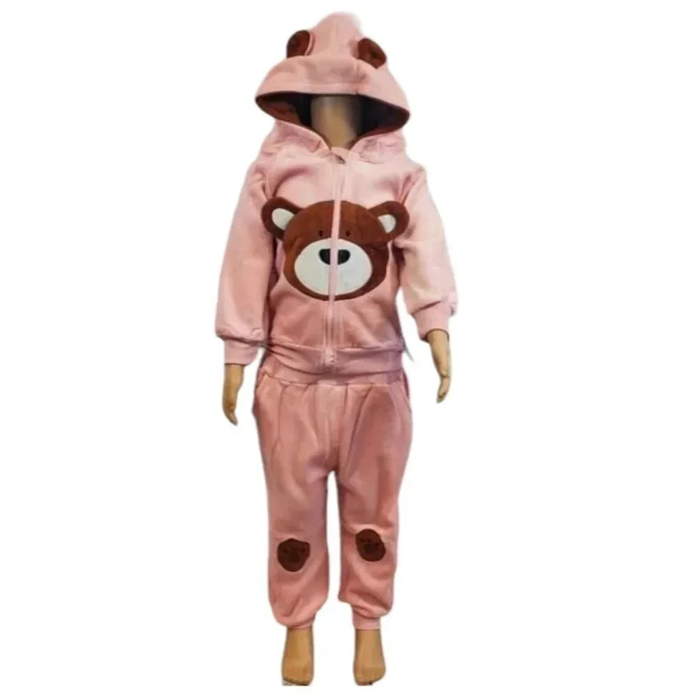 3T Toddler Pink Teddy Bear 2 piece Hoodie and Pants Velvet Outfit Set